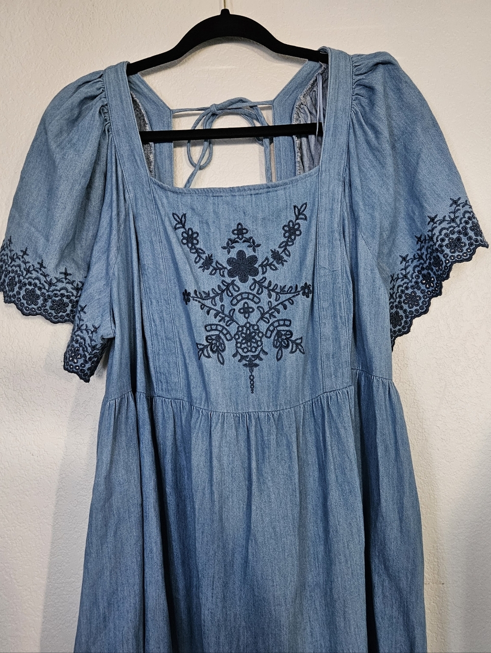 Old Navy Fit & Flare Flutter-Sleeve Tie-Back Chambray Midi Dress for Women NWT - Picture 7 of 8